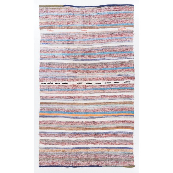 Banded Hand-woven Vintage Central Anatolian Kilim (Flat-weave), All Cotton Banded Hand-woven Vintage Central Anatolian Kilim (Flat-weave), All Cotton