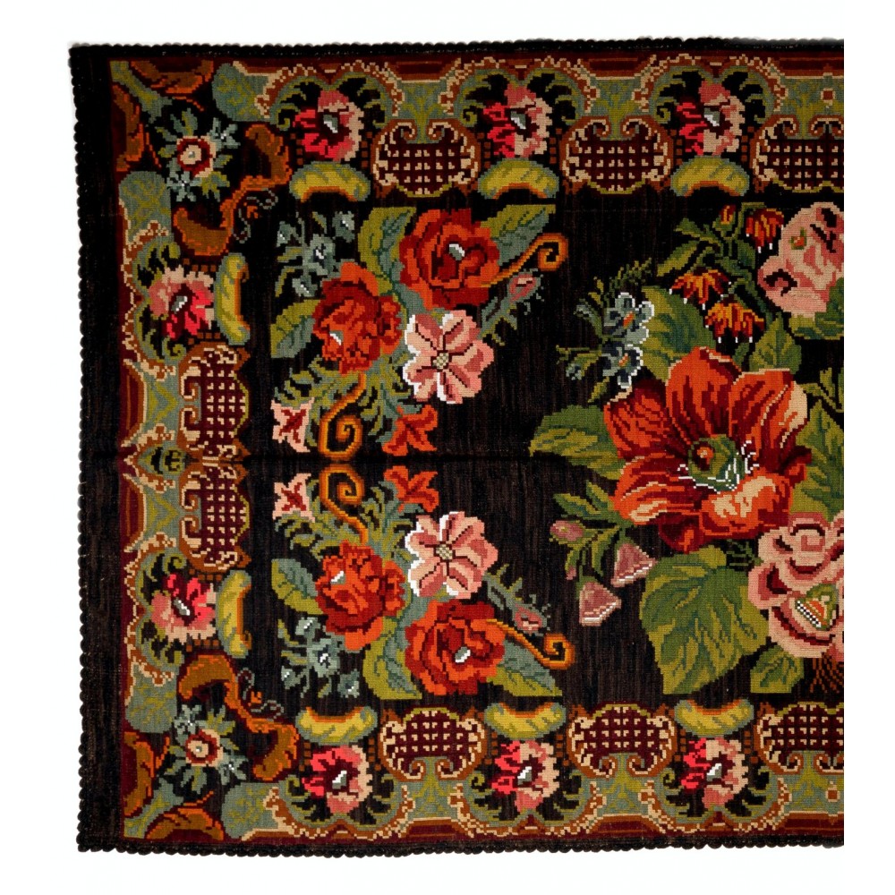 Unique Vintage Eastern European Bessarabian Kilim Rug. Floral Pattern Handmade Tapestry. 100% Wool