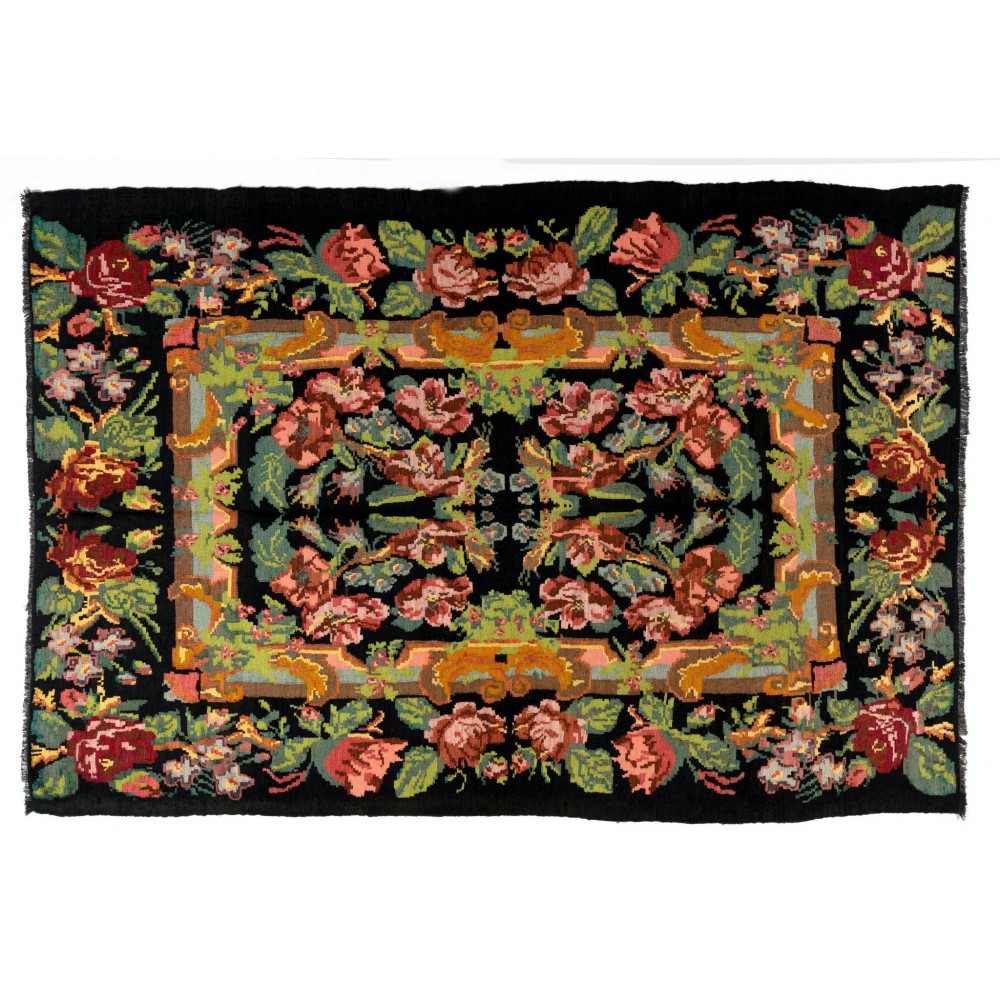 Vintage Bessarabian Kilim, Floral Handwoven Wool Rug from Moldova