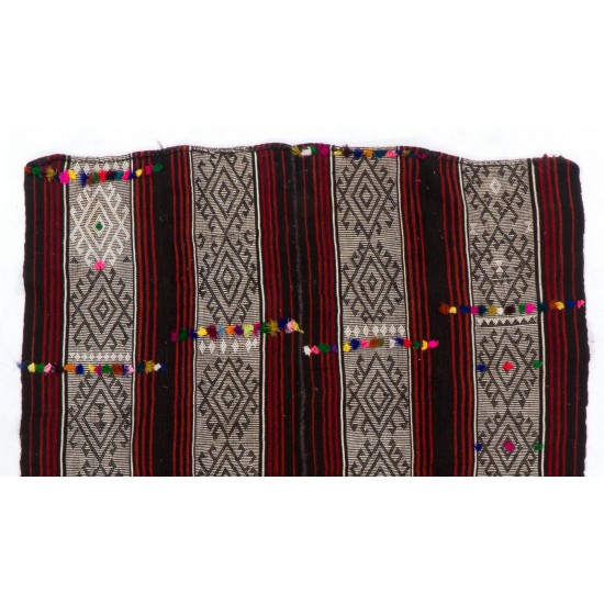 Hand-woven Vintage Central Anatolian Kilim (Flat-weave) with Colorful Pomps Hand-woven Vintage Central Anatolian Kilim (Flat-weave) with Colorful Pomps