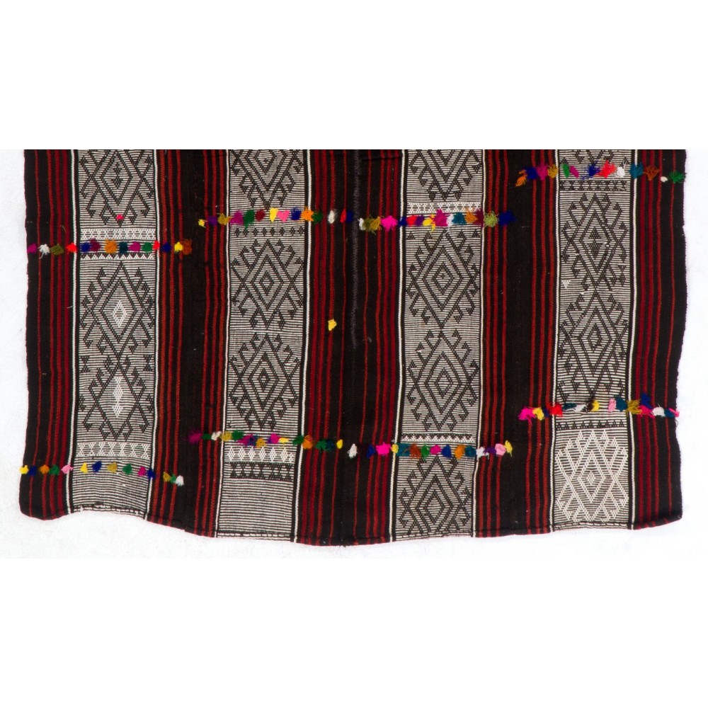 Hand-woven Vintage Central Anatolian Kilim (Flat-weave) with Colorful Pomps
