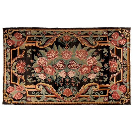 Decorative Hand-Woven Vintage Floral Tapestry. Eastern European Bessarabian Kilim Rug, 100% Wool