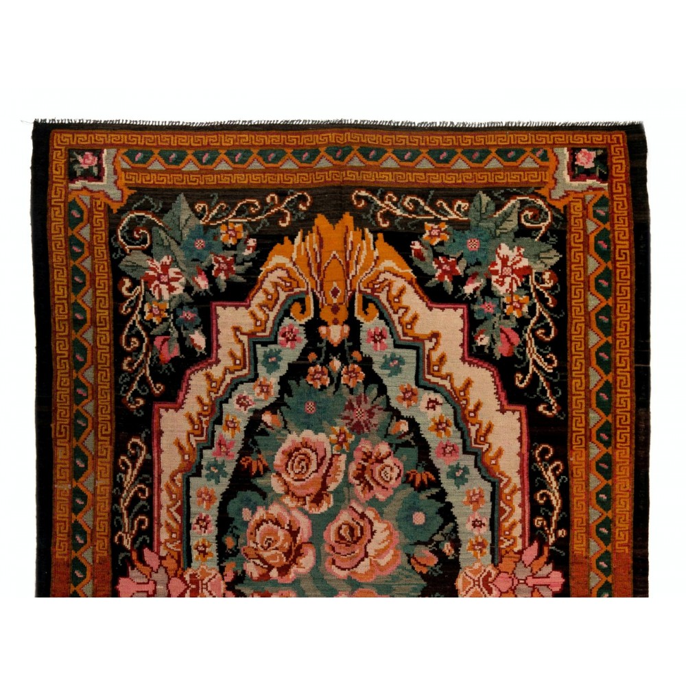Vintage Bessarabian Kilim, Floral Handwoven Wool Rug from Moldova