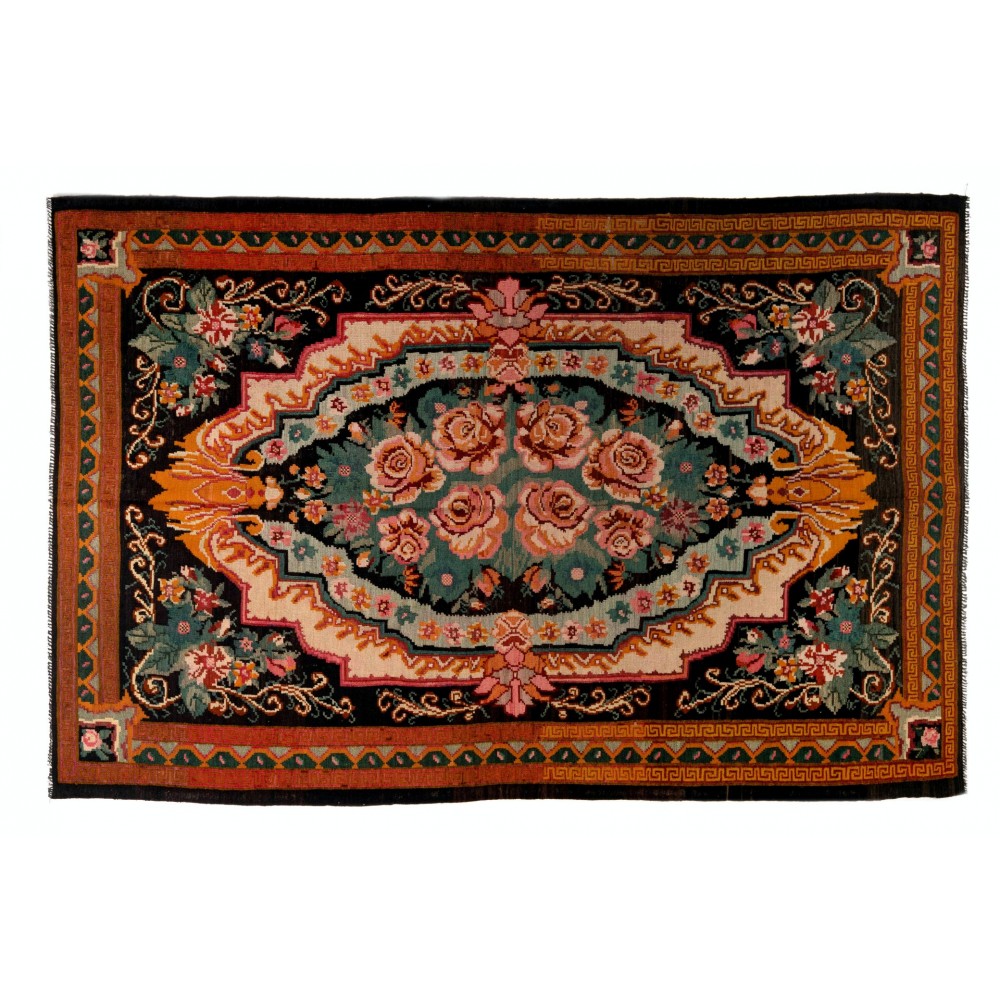 Vintage Bessarabian Kilim, Floral Handwoven Wool Rug from Moldova