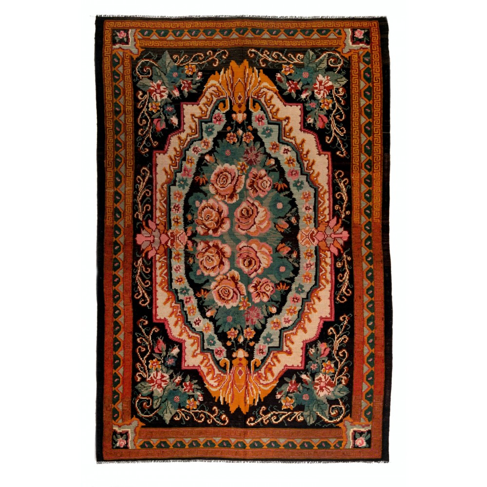 Vintage Bessarabian Kilim, Floral Handwoven Wool Rug from Moldova