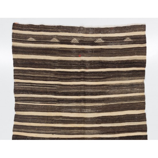 Vintage Striped Nomadic Kilim Made of Natural Undyed Wool
