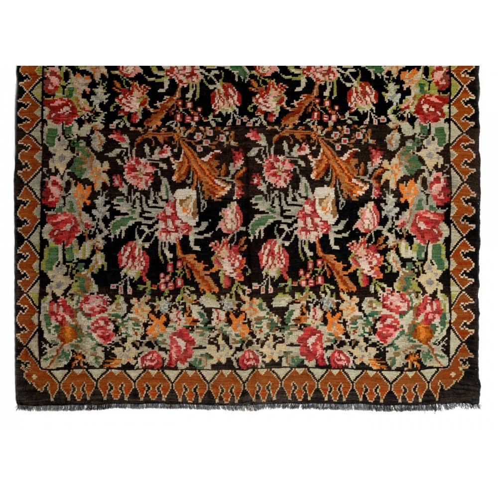 Vintage Bessarabian Kilim, Floral Handwoven Wool Rug from Moldova