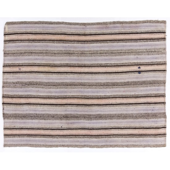 Striped Cotton and Wool Anatolian Kilim Flat-Woven Rug