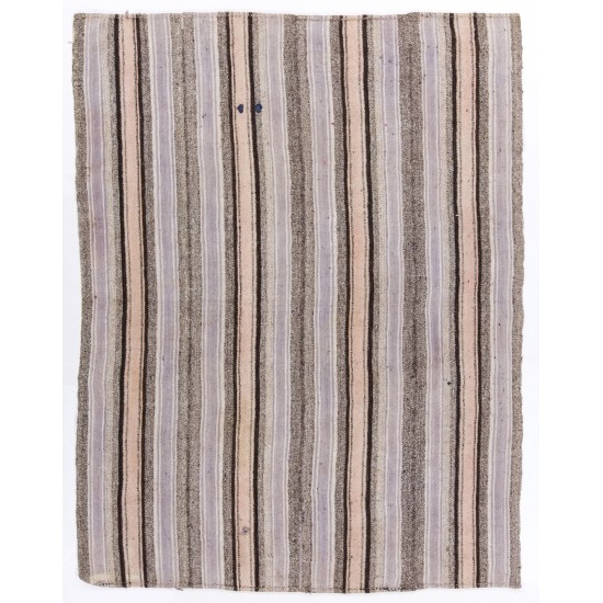 Striped Cotton and Wool Anatolian Kilim Flat-Woven Rug