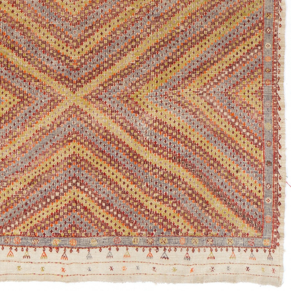 Vintage Handwoven Turkish Jijim Kilim, Colorful Chevron and Diamond Geometric Flatweave Rug, 100% Wool, Circa 1960