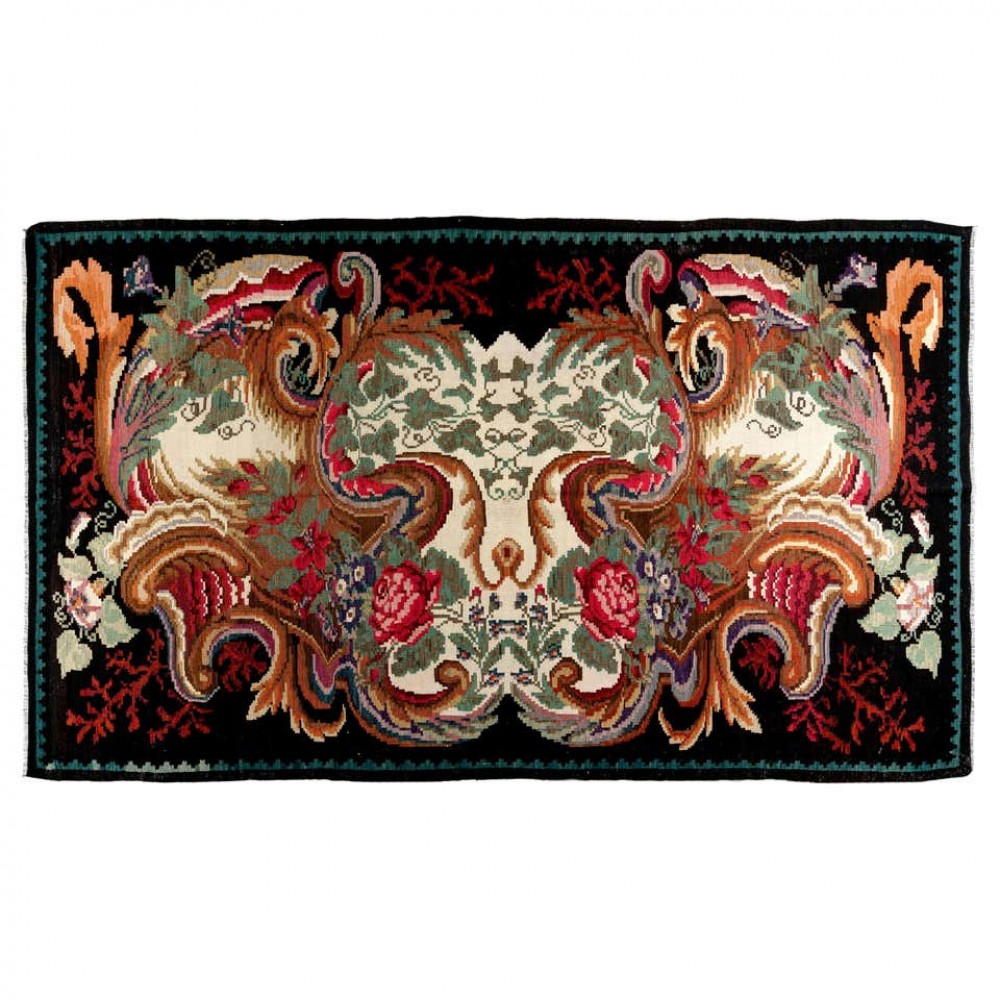 Vintage Bessarabian Kilim, Floral Handwoven Wool Rug from Moldova