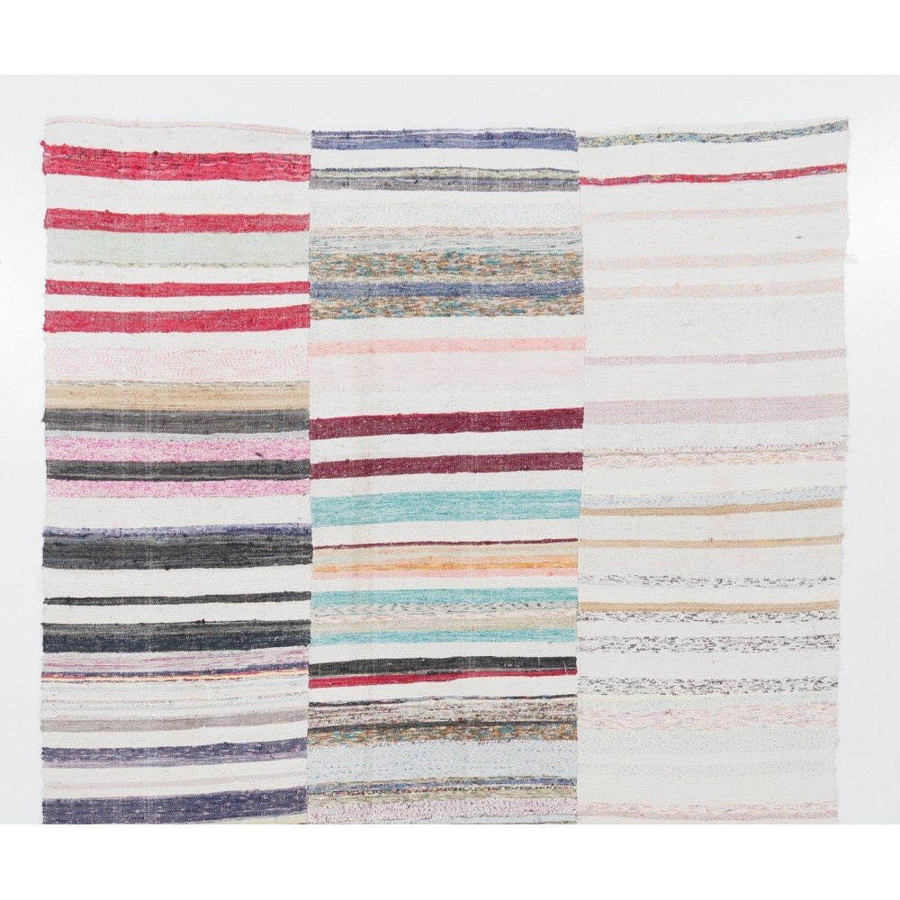 Lovely Multicolored Striped Kilim. Hand-Woven Cotton Turkish Rag Rug
