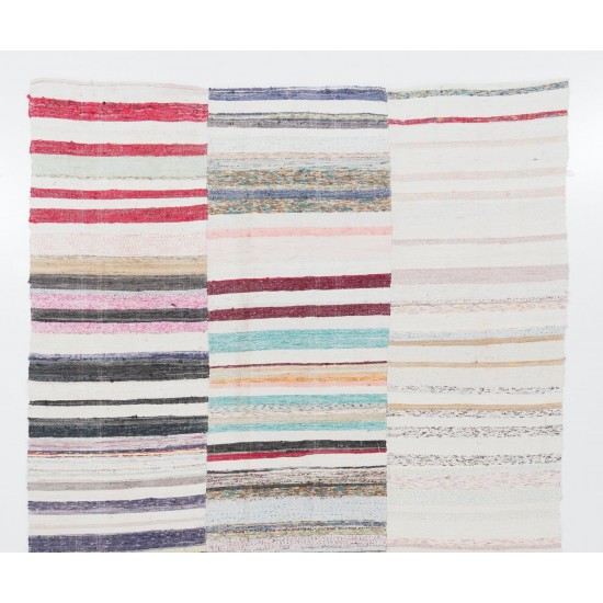 Colorful Striped Cotton Kilim Rug