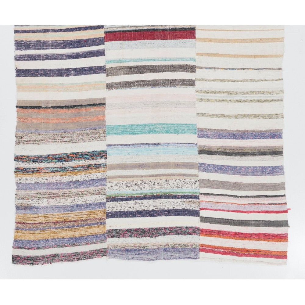 Lovely Multicolored Striped Kilim. Hand-Woven Cotton Turkish Rag Rug