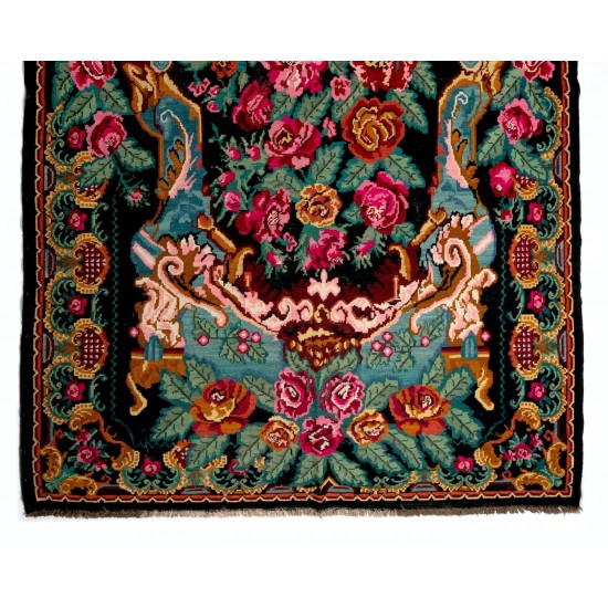 Vintage Bessarabian Kilim, Floral Handwoven Wool Rug from Moldova