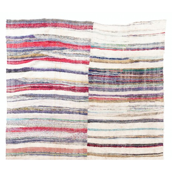 Colorful Striped Vintage Cotton Kilim Rug Colorful Striped Vintage Cotton Kilim Rug