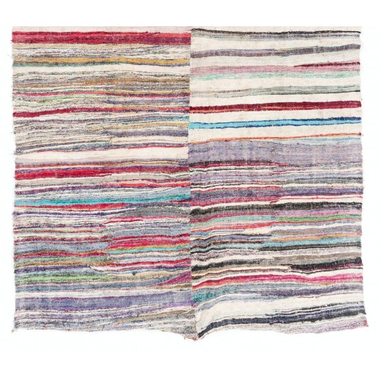 Colorful Striped Vintage Cotton Kilim Rug Colorful Striped Vintage Cotton Kilim Rug