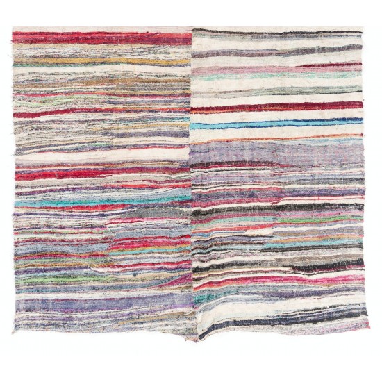 Colorful Striped Vintage Cotton Kilim Rug