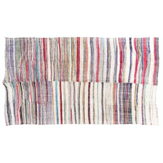 Colorful Striped Vintage Cotton Kilim Rug