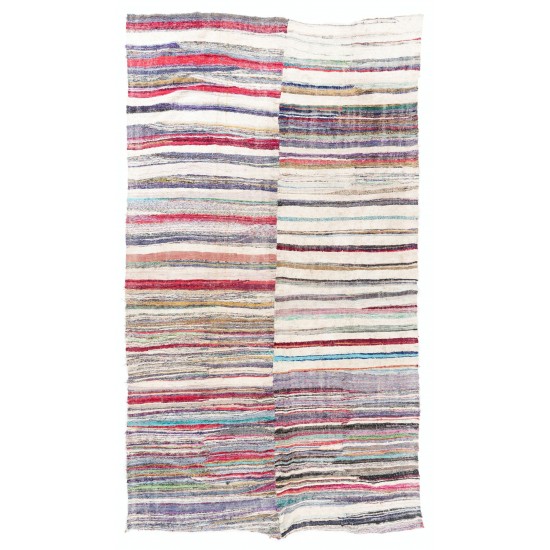 Colorful Striped Vintage Cotton Kilim Rug