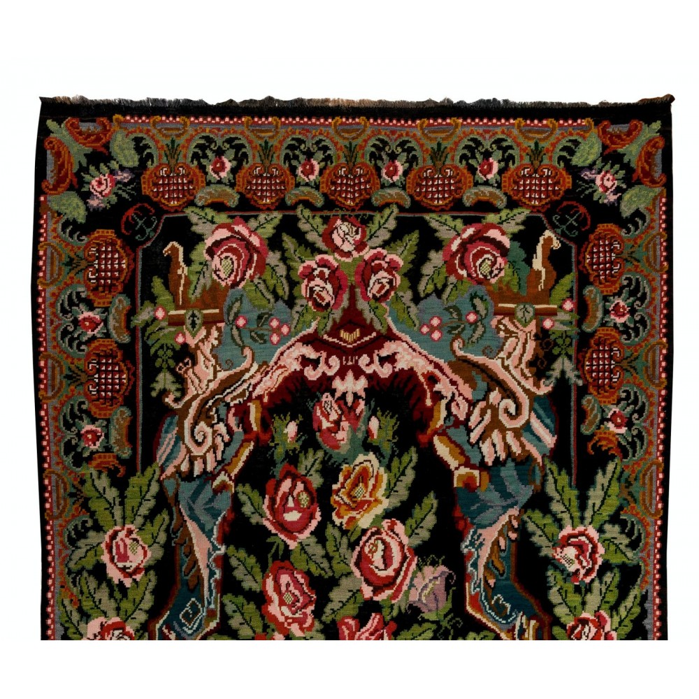 Vintage Bessarabian Kilim, Floral Handwoven Wool Rug from Moldova