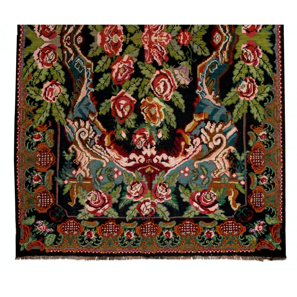 Vintage Bessarabian Kilim, Floral Handwoven Wool Rug from Moldova
