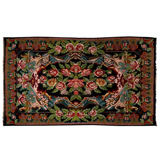 Vintage Bessarabian Kilim, Floral Handwoven Wool Rug from Moldova