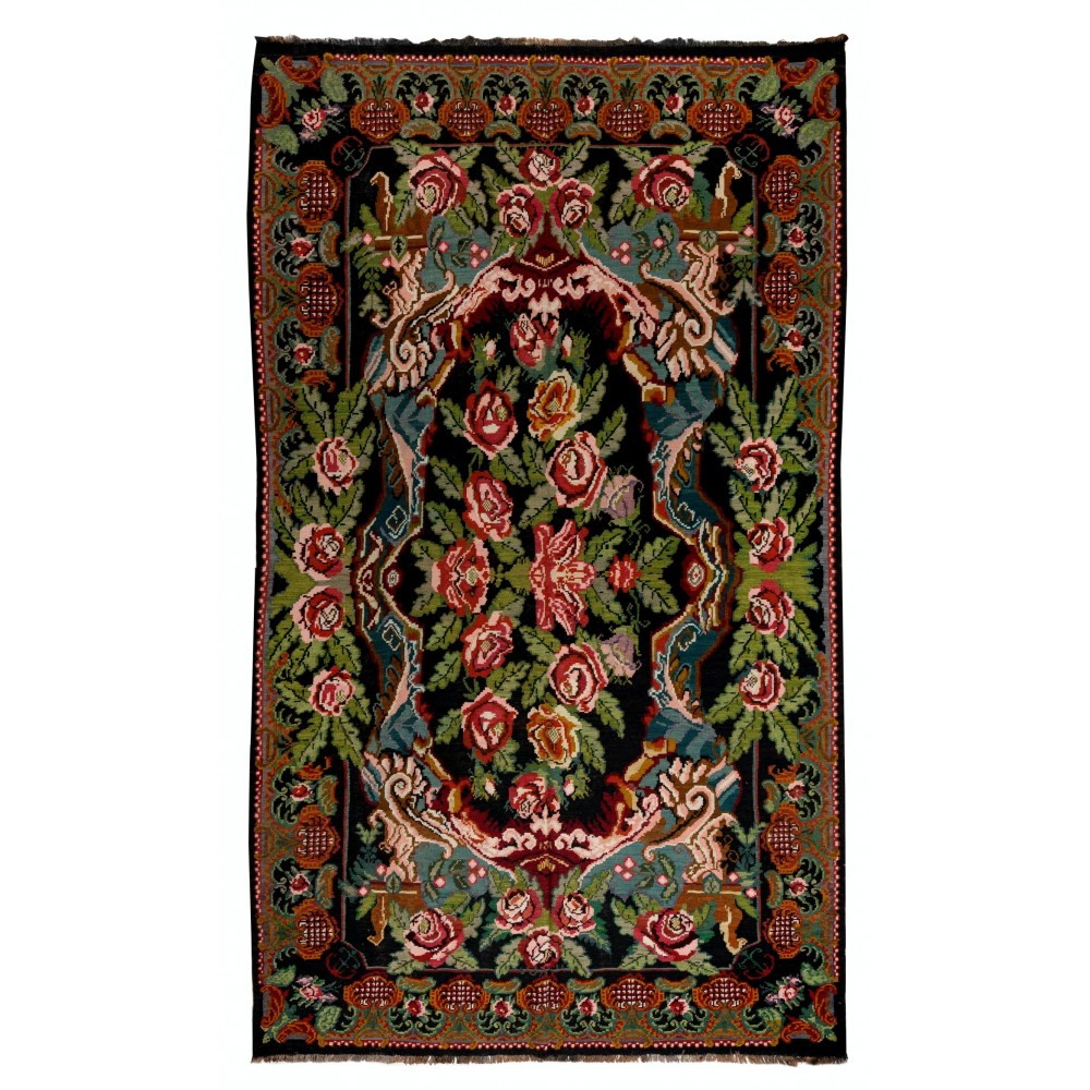 Vintage Bessarabian Kilim, Floral Handwoven Wool Rug from Moldova