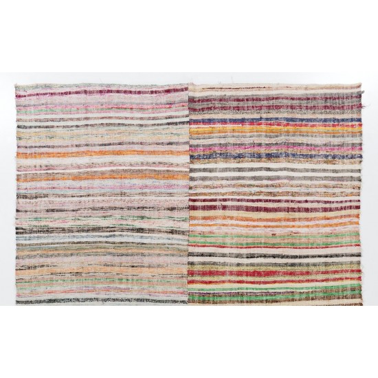 Colorful Vintage Cotton Rag Rug, Flat-Weave Kilim