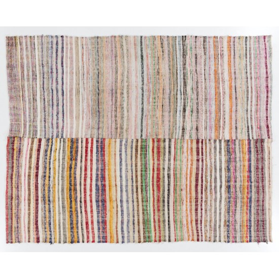 Colorful Vintage Cotton Rag Rug, Flat-Weave Kilim Colorful Vintage Cotton Rag Rug, Flat-Weave Kilim