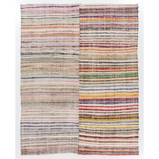 Colorful Vintage Cotton Rag Rug, Flat-Weave Kilim Colorful Vintage Cotton Rag Rug, Flat-Weave Kilim