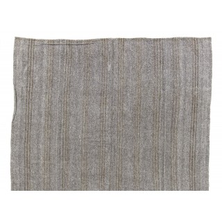 Natural Goat Wool and Hemp Hand-woven Vintage Kilim (Flat-weave) in Light Gray & Greenish Brown