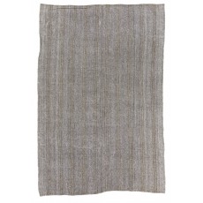 Natural Goat Wool and Hemp Hand-woven Vintage Kilim (Flat-weave) in Light Gray & Greenish Brown
