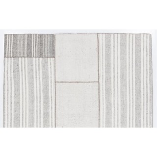 Vintage Handmade Turkish Goat Hair & Cotton Kilim Rug in Gray with White Stripes