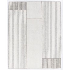 Vintage Handmade Turkish Goat Hair & Cotton Kilim Rug in Gray with White Stripes