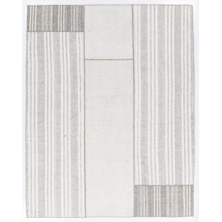 Vintage Handmade Turkish Goat Hair & Cotton Kilim Rug in Gray with White Stripes