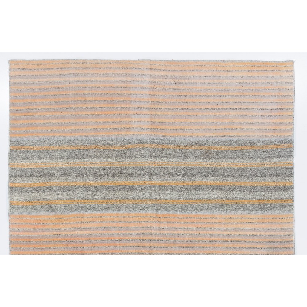 Mid-Century Vintage Cotton & Goat Wool Kilim with Orange Stripes