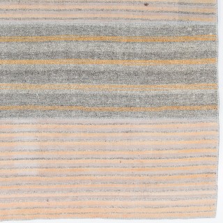 Vintage Handwoven Turkish Kilim, Neutral Gray and Peach Striped Flatweave Rug in Goat Hair, Wool and Cotton
