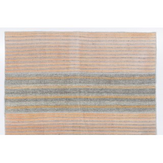 Mid-Century Vintage Cotton & Goat Wool Kilim with Orange Stripes Mid-Century Vintage Cotton & Goat Wool Kilim with Orange Stripes