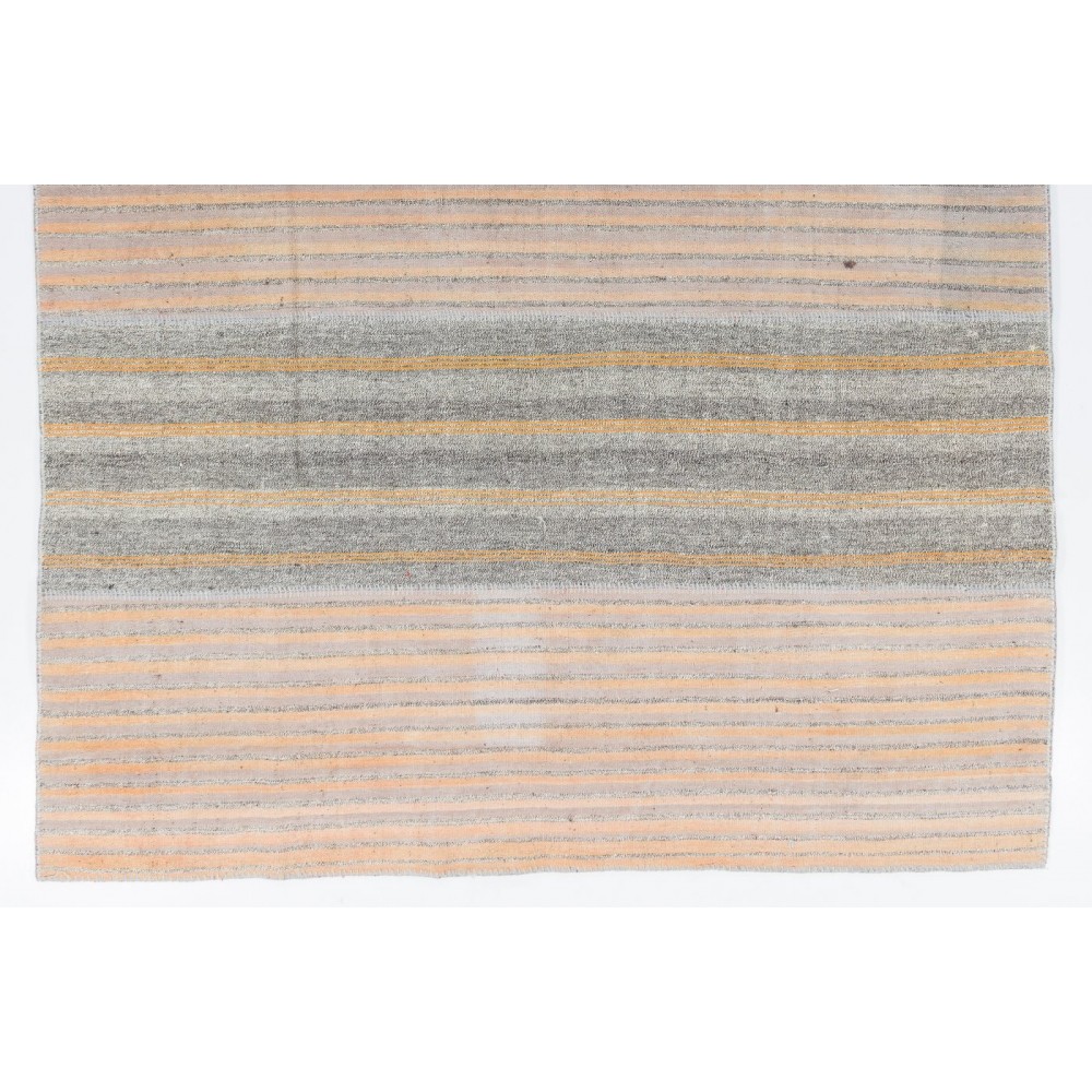 Mid-Century Vintage Cotton & Goat Wool Kilim with Orange Stripes