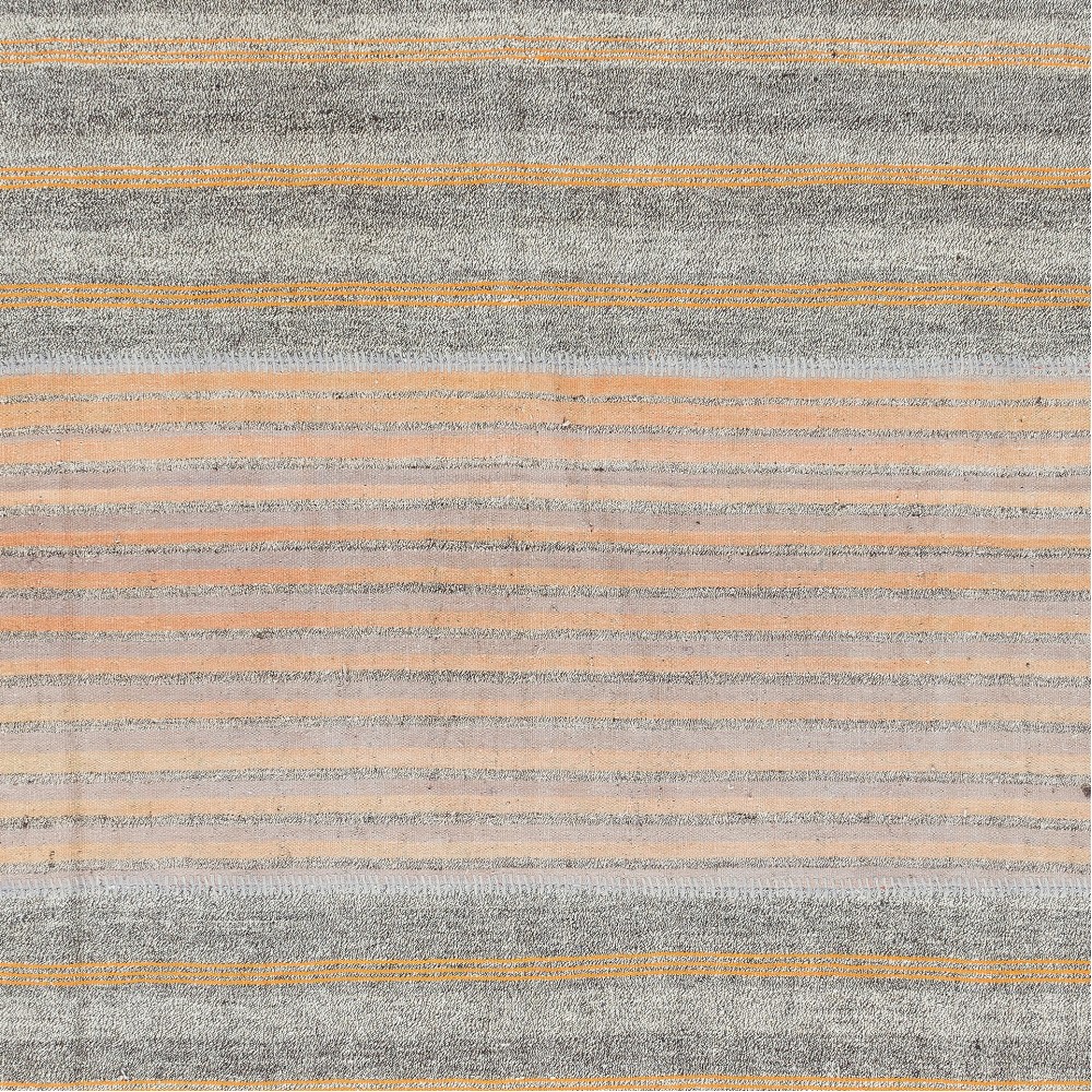 Vintage Handwoven Turkish Kilim, Neutral Gray and Peach Striped Flatweave Rug in Goat Hair, Wool and Cotton
