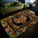 Flower Design Tapestry. Hand-Woven Vintage Eastern European Bessarabian Kilim Rug, 100% Organic Wool and Natural Dyes