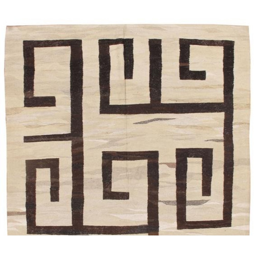 Greek Key Design Flat-Weave Kilim Rug. Made of Vintage Natural Hemp Yarns
