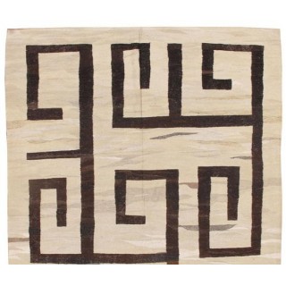 Greek Key Design Flat-Weave Kilim Rug. Made of Vintage Natural Hemp Yarns