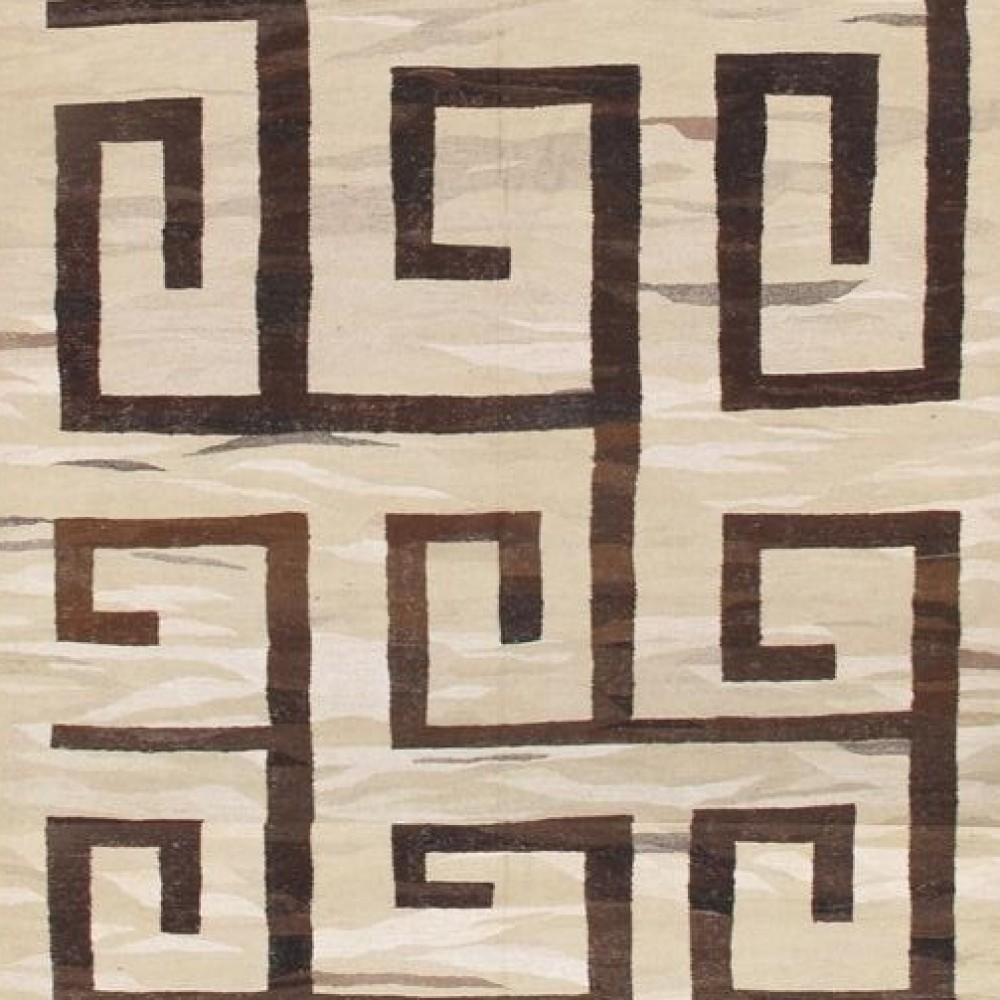 Greek Key Design Flat-Weave Kilim Rug. Made of Vintage Natural Hemp Yarns