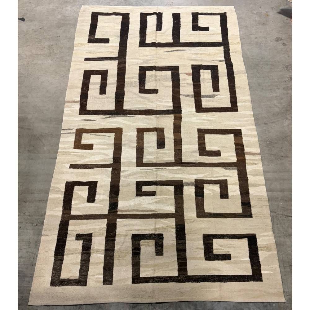 Flatweave Oversize Kilim Rug Made of Natural Hemp Yarns, Greek Key Design Rug Flatweave Oversize Kilim Rug Made of Natural Hemp Yarns, Greek Key Design Rug