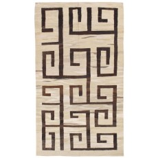 Greek Key Design Flat-Weave Kilim Rug. Made of Vintage Natural Hemp Yarns