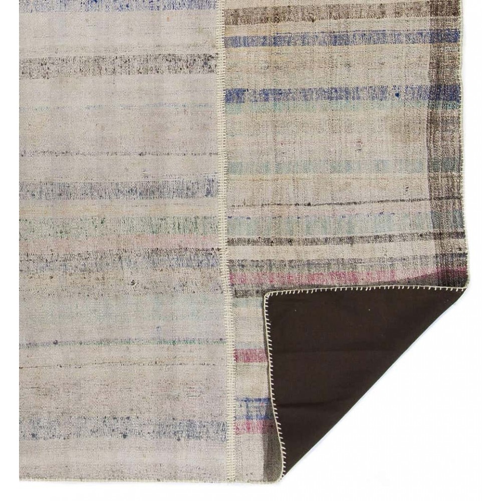 Vintage Hand-Woven Cotton Rag Rug with Pastel Colored Stripes