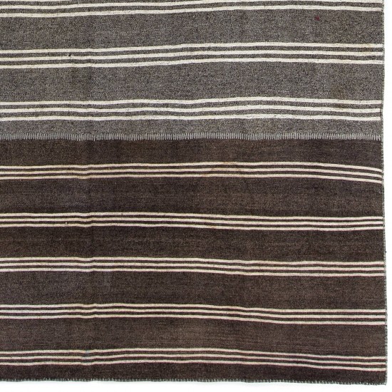 Large Hand-Woven Vintage Striped Kilim, Flat-weave Rug
