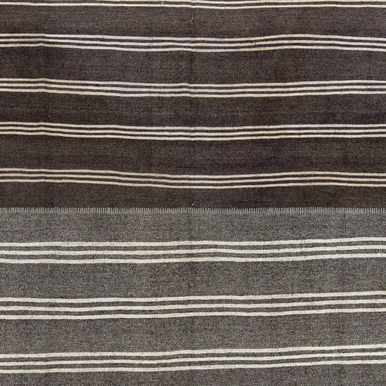 Large Hand-Woven Vintage Striped Kilim, Flat-weave Rug